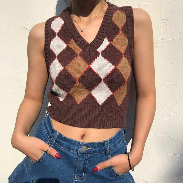 women's sweaters jmprs brown argyle vintage cropped sweater vest autumn sleeveless knitted sweater preppy style jumper casual plaid kni, White;black
women's sweaters jmprs brown argyle vintage cropped sweater vest autumn sleeveless knitted sweater preppy style jumper casual plaid kni, White;black
