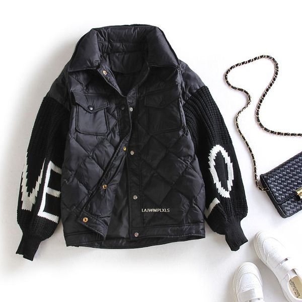 women's down parkas winter down coat women korean letter knitted lantern sleeve patchwork women's down jacket casual female loose, Black
women's down parkas winter down coat women korean letter knitted lantern sleeve patchwork women's down jacket casual female loose, Black