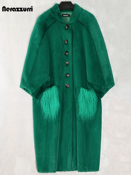 women's fur faux nerazzurri oversized green long fluffy coat women bat sleeve with mongolian pockets ry coats korean fashion 221129, Black
women's fur faux nerazzurri oversized green long fluffy coat women bat sleeve with mongolian pockets ry coats korean fashion 221129, Black