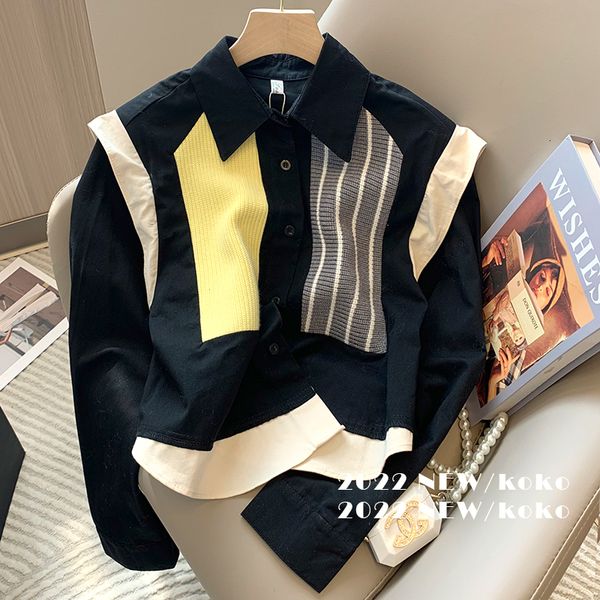 wo patchwork contrast short knit women's polo collar casual versatile outerwear fake two-piece coat winter autumn coats, Black;brown
wo patchwork contrast short knit women's polo collar casual versatile outerwear fake two-piece coat winter autumn coats, Black;brown