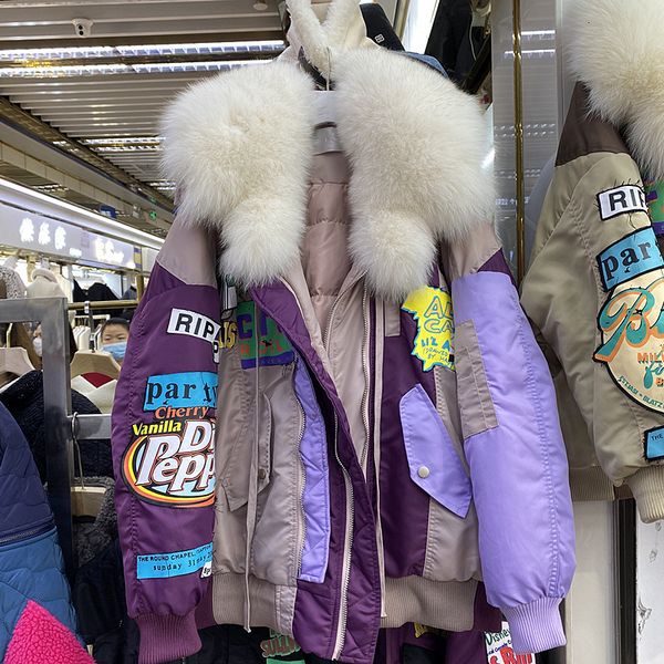 women s down parka jacket winter fashion color matching oversized fur collar loose warm coat female thick overcoat 221128, Black
women s down parka jacket winter fashion color matching oversized fur collar loose warm coat female thick overcoat 221128, Black