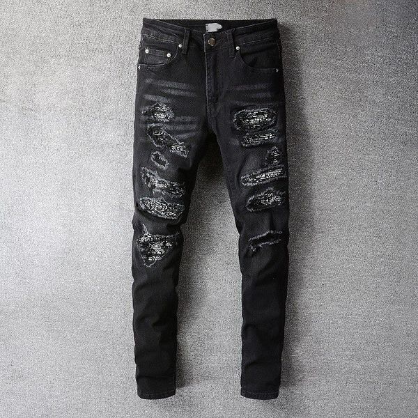 new brand amr mens jeans black designer pencil pants streetwear striped patch hole jean for men stretch slim feet trousers, Blue
new brand amr mens jeans black designer pencil pants streetwear striped patch hole jean for men stretch slim feet trousers, Blue