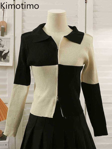 women's sweaters kimotimo colorblock plaid knitted cardigan 2022 new lapel long sleeve zipper sweater coat korean chic slim thin all ma, White;black
women's sweaters kimotimo colorblock plaid knitted cardigan 2022 new lapel long sleeve zipper sweater coat korean chic slim thin all ma, White;black