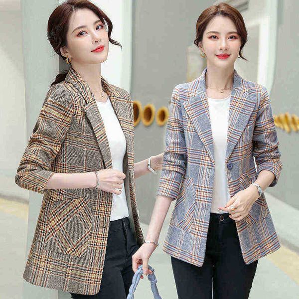 2021 new fashion korean retro plaid blazers women single breasted female outerwear work office lady casual blazer jacket j220813, White;black
2021 new fashion korean retro plaid blazers women single breasted female outerwear work office lady casual blazer jacket j220813, White;black