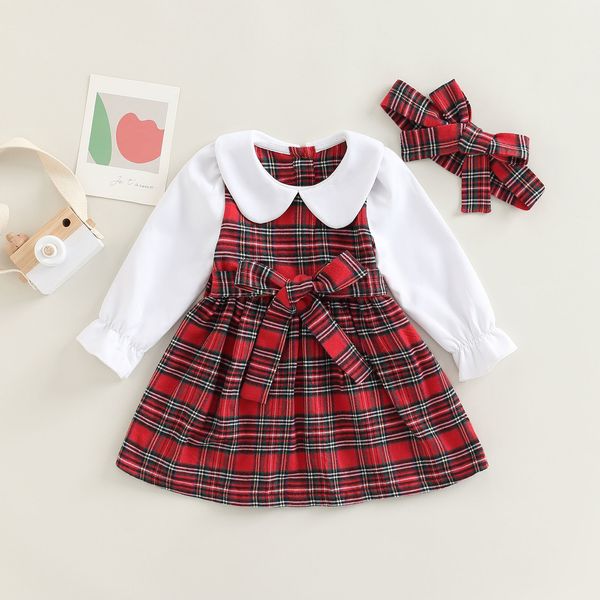 girl's dresses citgeett autumn christmas kid girls dress collar long sleeve patchwork plaid waist belt dress headband xmas clothes 2211, Red;yellow
girl's dresses citgeett autumn christmas kid girls dress collar long sleeve patchwork plaid waist belt dress headband xmas clothes 2211, Red;yellow