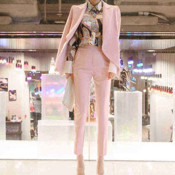 two pieces set autumn business pink formal suits jackets for women working office long sleeve pants suit nine pants 2020 vestidos j220813, White;black
two pieces set autumn business pink formal suits jackets for women working office long sleeve pants suit nine pants 2020 vestidos j220813, White;black