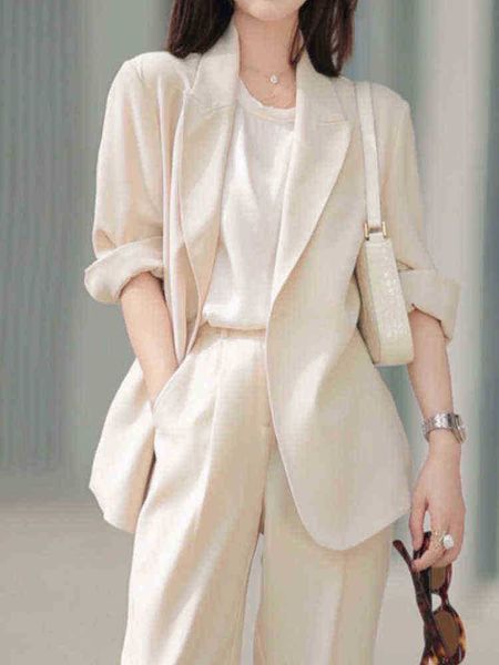 women summer elegant casual pants suit office ladies slim loose blazer pantsuit femme fashion korean outfits two pieces set j220813, White;black
women summer elegant casual pants suit office ladies slim loose blazer pantsuit femme fashion korean outfits two pieces set j220813, White;black