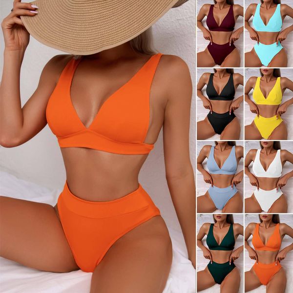 2023 new v-neck ribbed bikini high waist swimsuit women solid push up swimwear female bathing suit bikini set beachwear, White;black
2023 new v-neck ribbed bikini high waist swimsuit women solid push up swimwear female bathing suit bikini set beachwear, White;black