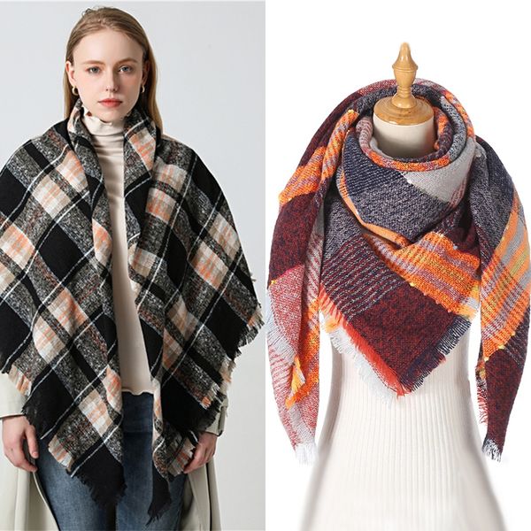 scarves women winter scarf cashmere knitted plaid shawl neck wrap thick blanket warm stoles lady pashmina bandana triangle 221129, Blue;gray 
scarves women winter scarf cashmere knitted plaid shawl neck wrap thick blanket warm stoles lady pashmina bandana triangle 221129, Blue;gray