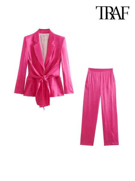 met women fashion front button with bow tied satin blazer jacket vintage high elastic waist wide pipes pants female suits mujer j220813, White;black
met women fashion front button with bow tied satin blazer jacket vintage high elastic waist wide pipes pants female suits mujer j220813, White;black