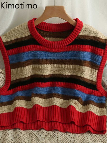 women's sweaters kimotimo contarst color striped sleeveless sweater women 2022 autumn round neck knitted vest korean style short stretc, White;black
women's sweaters kimotimo contarst color striped sleeveless sweater women 2022 autumn round neck knitted vest korean style short stretc, White;black