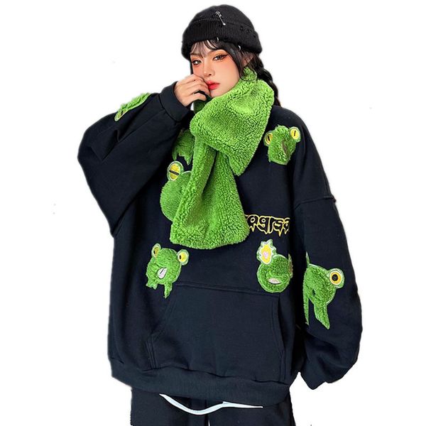 women's hoodies sweatshirts autumn winter sweet girls plush frog embroidery oversized hoodie women kawaii streetwear matching scarf pul, Black
women's hoodies sweatshirts autumn winter sweet girls plush frog embroidery oversized hoodie women kawaii streetwear matching scarf pul, Black