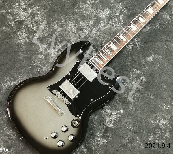electric guitar customized sg shape silver center black edge burst black pickguard chrome parts rosewood fingerboard
electric guitar customized sg shape silver center black edge burst black pickguard chrome parts rosewood fingerboard
