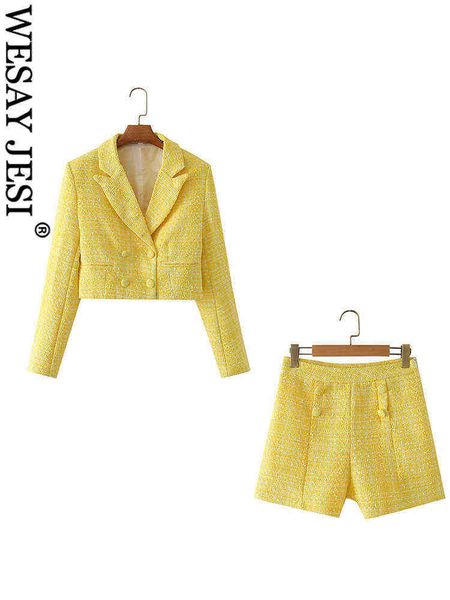 suit hit za summer new bright yellow woven ladies suit two piece long sleeves c, White;black