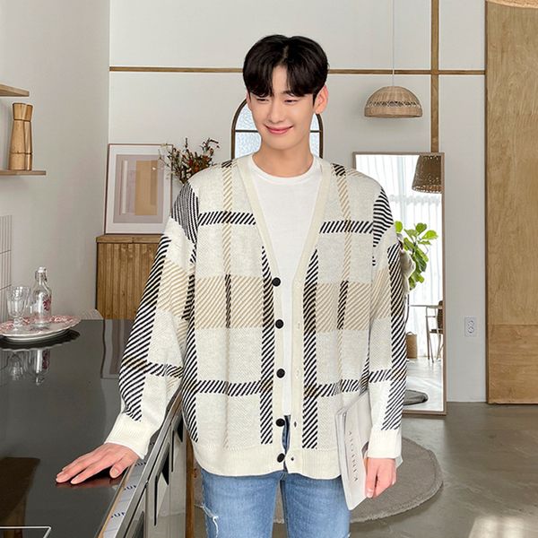 men's sweaters winter autumn men korean style plaid knitting cardigan sweater loose vneck single breasted sweatercoat cloth 221128, White;black
men's sweaters winter autumn men korean style plaid knitting cardigan sweater loose vneck single breasted sweatercoat cloth 221128, White;black