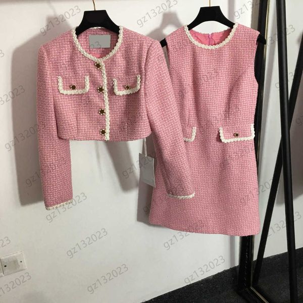 womens two piece dresses floral weave edge custom button open round neck short jackets back zipper sleeveless vest slim dress designer bran, White
womens two piece dresses floral weave edge custom button open round neck short jackets back zipper sleeveless vest slim dress designer bran, White