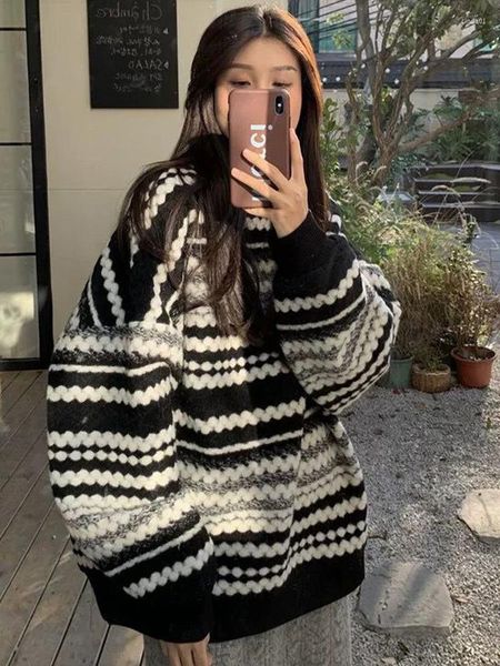 women's sweaters vintage striped knitted sweater women oversized casual streetwear teen knitwear jumper autumn winter thick warm, White;black
women's sweaters vintage striped knitted sweater women oversized casual streetwear teen knitwear jumper autumn winter thick warm, White;black