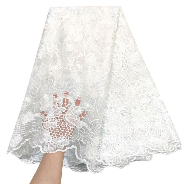 2023 high african lace fabric 5yards french tulle lace material with stones, Black;white
2023 high african lace fabric 5yards french tulle lace material with stones, Black;white
