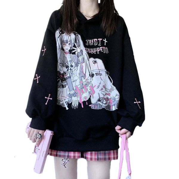 women's hoodies sweatshirts spring japanese harajuku anime gothic girl print drop shoulder long sleeve loose hooded sweatshirt teens st, Black
women's hoodies sweatshirts spring japanese harajuku anime gothic girl print drop shoulder long sleeve loose hooded sweatshirt teens st, Black