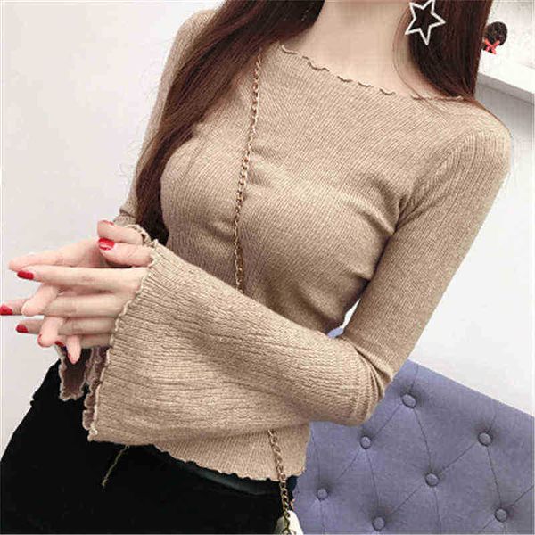 women's sweaters 2020 knitted sweater woman ohals women sweaters and pullovers korean long sleeve horn sleeve pull femme pz2339 j220915, White;black
women's sweaters 2020 knitted sweater woman ohals women sweaters and pullovers korean long sleeve horn sleeve pull femme pz2339 j220915, White;black