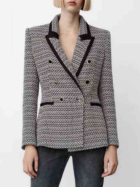za autumn and winter new products women fashion casual color contrast lapels doublebreasted pockets slim texture suit jacket j220813, White;black
za autumn and winter new products women fashion casual color contrast lapels doublebreasted pockets slim texture suit jacket j220813, White;black