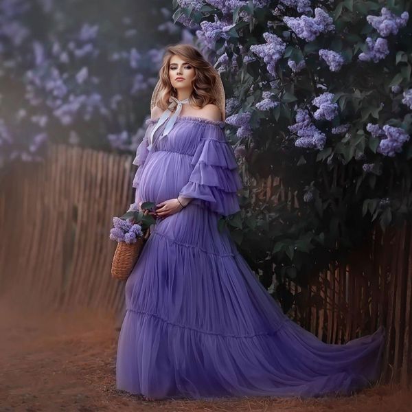 purple maternity dress off the shoulder tulle prom dresses layered ruffles made to order party robes for pshoot, Black
purple maternity dress off the shoulder tulle prom dresses layered ruffles made to order party robes for pshoot, Black