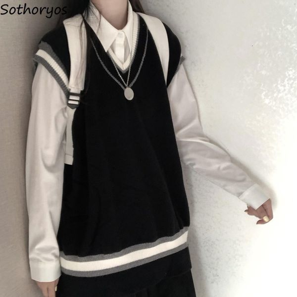 women's vests women sweater vest patchwork design retro streetwear japanese style spring ulzzang v-neck leisure fashion all match ins, Black;white
women's vests women sweater vest patchwork design retro streetwear japanese style spring ulzzang v-neck leisure fashion all match ins, Black;white