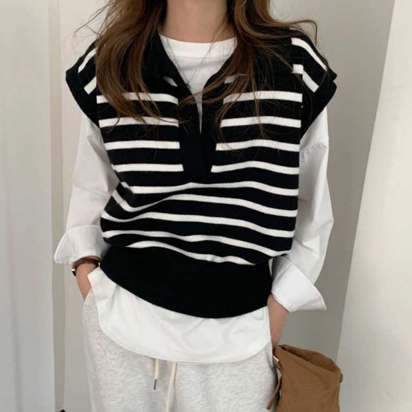 women's sweaters jmprs striped black women sweater vests sweater knitted designed fall jumper korean vhals casual loose female vest j2, White;black
women's sweaters jmprs striped black women sweater vests sweater knitted designed fall jumper korean vhals casual loose female vest j2, White;black