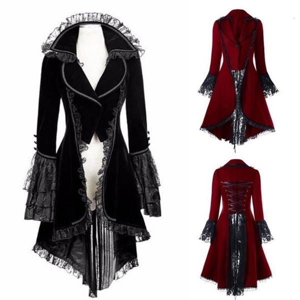 women's wool blends women vintage medieval steampunk coat long-sleeved bandage lace stitching halloween gothic overcoat tailcoat tuxedo, Black
women's wool blends women vintage medieval steampunk coat long-sleeved bandage lace stitching halloween gothic overcoat tailcoat tuxedo, Black