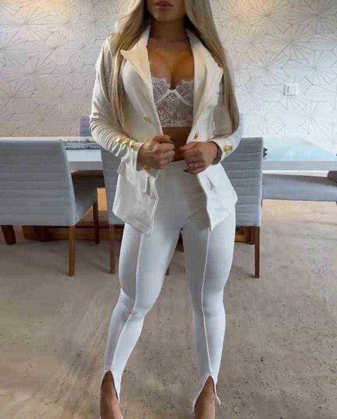 women two piece set elegant button decor long sleeves blazer jacket and slit pants set skinny female clothing suit spring autumn 2022 j22081, White;black
women two piece set elegant button decor long sleeves blazer jacket and slit pants set skinny female clothing suit spring autumn 2022 j22081, White;black