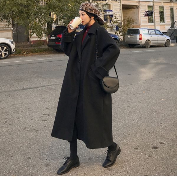 women's wool blends autumn and winter korean woolen coat women's classic retro double breasted loose slim medium long 221129, Black
women's wool blends autumn and winter korean woolen coat women's classic retro double breasted loose slim medium long 221129, Black