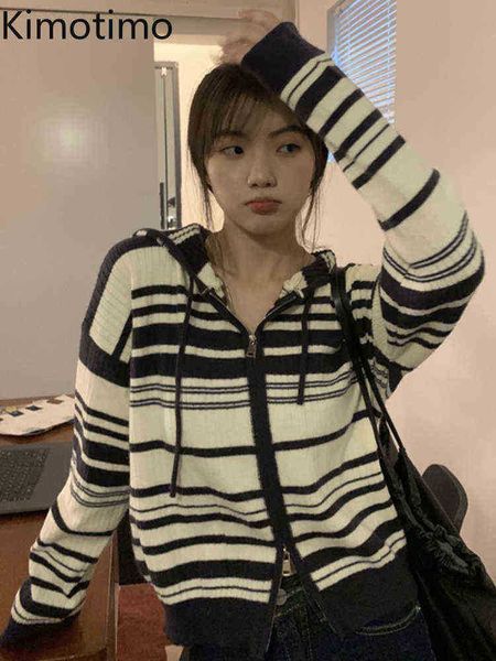 women's sweaters kimotimo striped hooded knitted vest women 2022 autumn thin long sleeves sweater korean chic lui all match zipper vest, White;black
women's sweaters kimotimo striped hooded knitted vest women 2022 autumn thin long sleeves sweater korean chic lui all match zipper vest, White;black