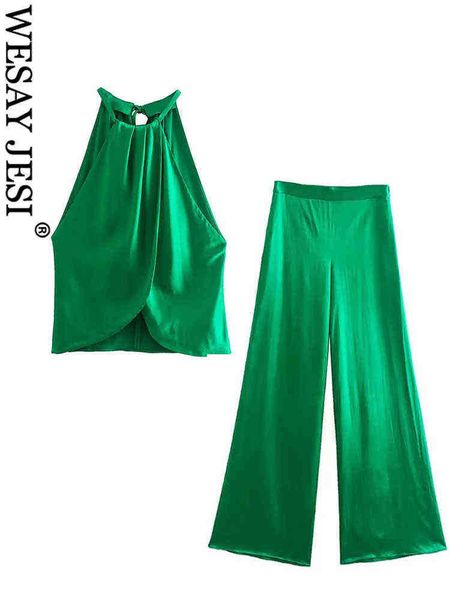 suit wesay jesi sleeveless halter lace up hollow pleated tank ssolid green, White;black 
suit wesay jesi sleeveless halter lace up hollow pleated tank ssolid green, White;black