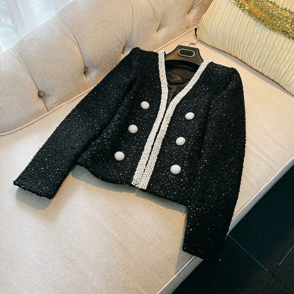 2022 winter white / black solid color beaded tweed jacket long sleeve v-neck buttons double-breasted jackets coat short outwear d2n292177, Black;brown
2022 winter white / black solid color beaded tweed jacket long sleeve v-neck buttons double-breasted jackets coat short outwear d2n292177, Black;brown