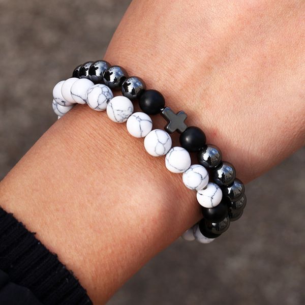 8mm white turquoise frosted stone beaded hand chakras mens designer bracelet charm black cross man elastic bracelets womens bangle punk hiph
8mm white turquoise frosted stone beaded hand chakras mens designer bracelet charm black cross man elastic bracelets womens bangle punk hiph
