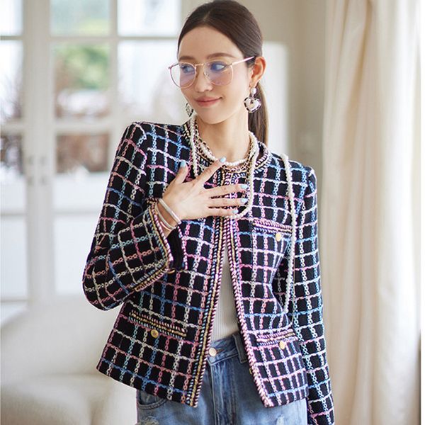 wo women tweed autumn winter round neck vintage plaid jacket ladies short coat outwear luxury clothing 221129, Black;brown
wo women tweed autumn winter round neck vintage plaid jacket ladies short coat outwear luxury clothing 221129, Black;brown