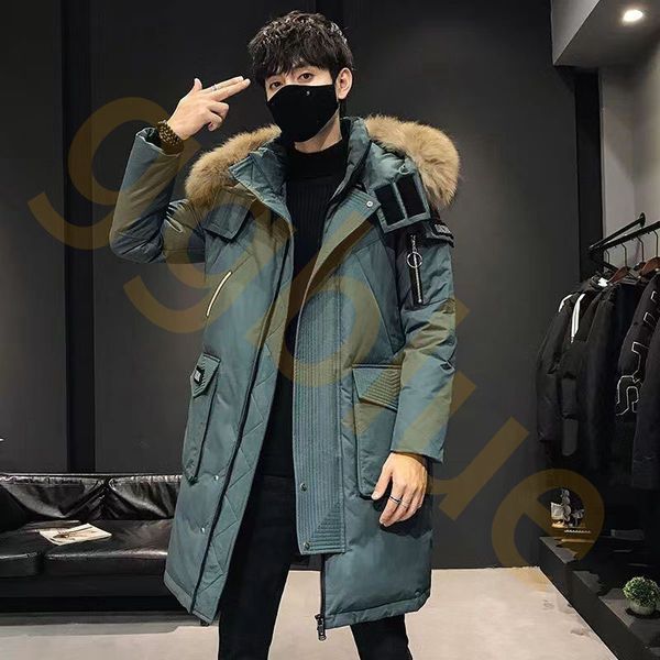 down jacket men's winter long knee length warm couple fur collar coat loose white duck coat, Black 
down jacket men's winter long knee length warm couple fur collar coat loose white duck coat, Black