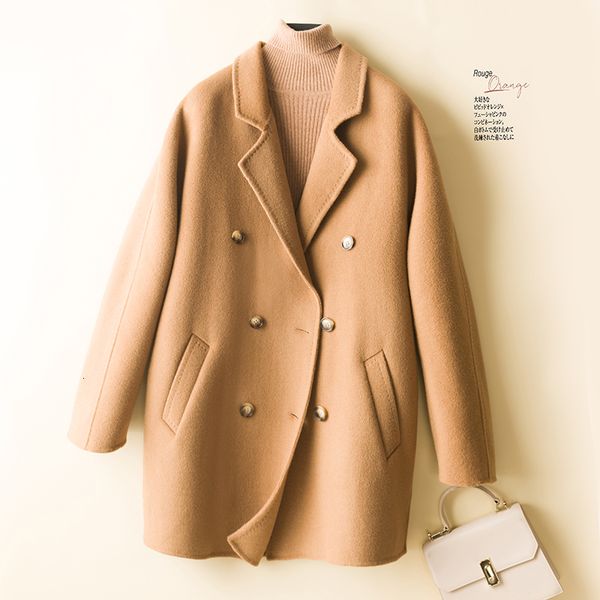 women's wool blends high-end double-sided 100%woolen coat women's autumn and winter cashmere loose all-match solid color women 221, Black
women's wool blends high-end double-sided 100%woolen coat women's autumn and winter cashmere loose all-match solid color women 221, Black