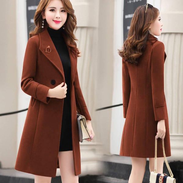 women's wool blends spring and autumn woolen coat female long large size thick women jacket slim lady clothing coats 221129, Black
women's wool blends spring and autumn woolen coat female long large size thick women jacket slim lady clothing coats 221129, Black