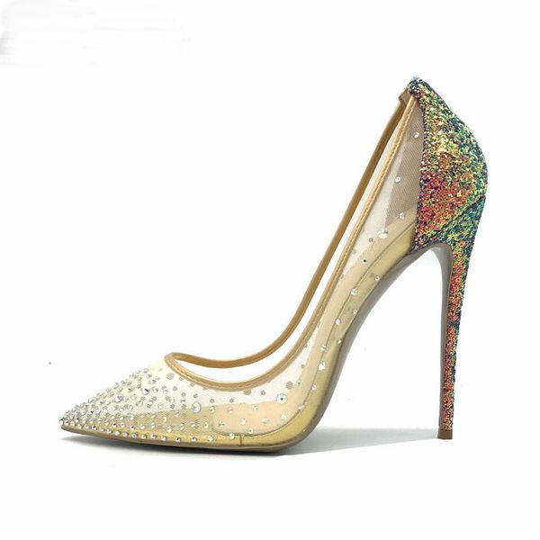 crystals women shoes red bottom sparkling high heel stilettos glitter strass mesh sequin pumps female sandals thin heels 12cm 10cm lace wedd, Black
crystals women shoes red bottom sparkling high heel stilettos glitter strass mesh sequin pumps female sandals thin heels 12cm 10cm lace wedd, Black
