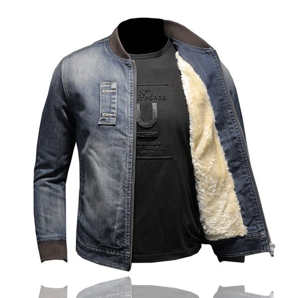 baseball coat mens denim jacket with fur autumn winter jacket thickened slim long sleeve male casual outerwear, Black;brown
baseball coat mens denim jacket with fur autumn winter jacket thickened slim long sleeve male casual outerwear, Black;brown