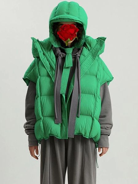 women's vests korean women down vest oversized hooded sleeveless jacket winter green warm down coat ladies waistcoat outwear 221129, Black;white
women's vests korean women down vest oversized hooded sleeveless jacket winter green warm down coat ladies waistcoat outwear 221129, Black;white