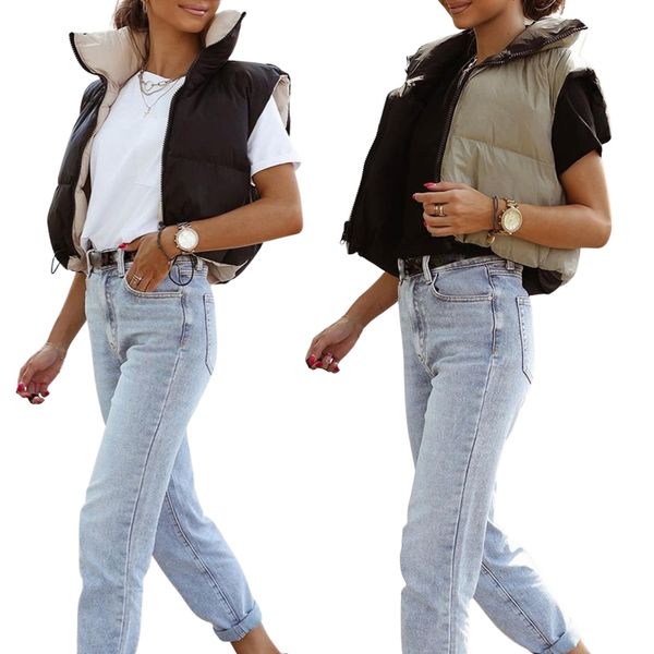women's vests women waistcoat contrast color stand collar sleeveless coat jacket vest for fall winter s/m/ fashion 221129, Black;white
women's vests women waistcoat contrast color stand collar sleeveless coat jacket vest for fall winter s/m/ fashion 221129, Black;white