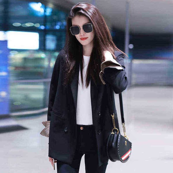 peonfly loose blazer femme new spring jacket work office lady black blazer double breasted business notched jacket j220813, White;black
peonfly loose blazer femme new spring jacket work office lady black blazer double breasted business notched jacket j220813, White;black