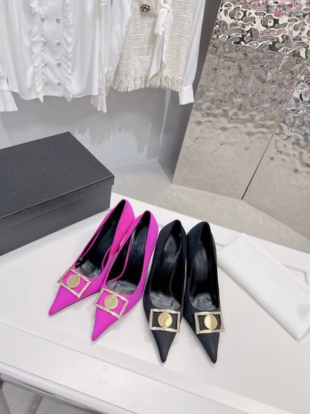2023 european and american fashion shoes show high heel shoes metal head decorative buckle pointed silk satin single, Black
2023 european and american fashion shoes show high heel shoes metal head decorative buckle pointed silk satin single, Black