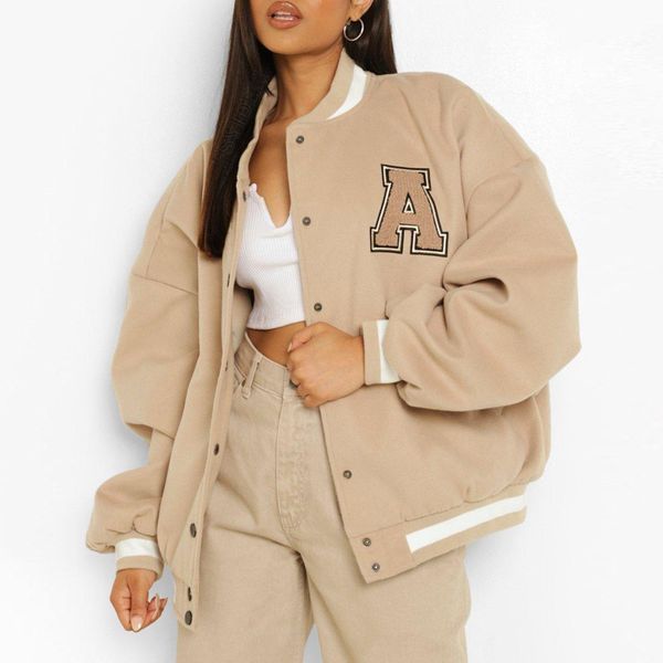 wo style chaqueta mujer women's pu sleeve embroidered print oversized letterman vintage baggy bomber baseball varsity jacket, Black;brown
wo style chaqueta mujer women's pu sleeve embroidered print oversized letterman vintage baggy bomber baseball varsity jacket, Black;brown