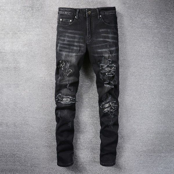 fashion brand amr mens jeans black streetwear striped patch hole trousers for men stretch slim feet jean, Blue
fashion brand amr mens jeans black streetwear striped patch hole trousers for men stretch slim feet jean, Blue