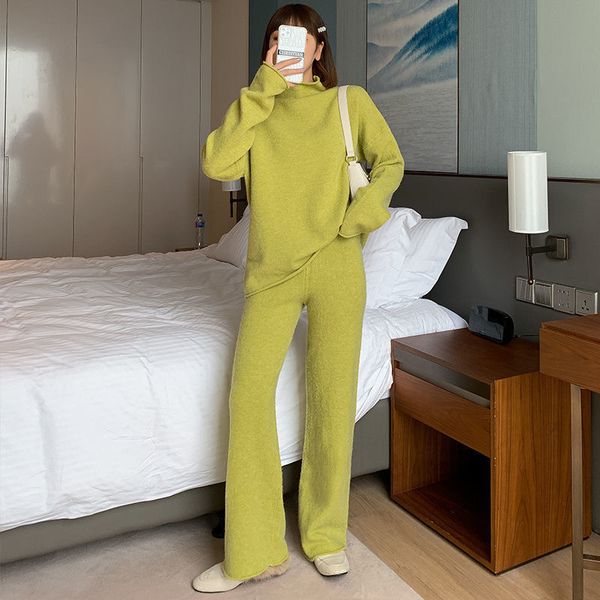 women's two piece pants women candy color thick knitted turtleneck pullover and wide leg pants two piece sets korean chic big size swea, White
women's two piece pants women candy color thick knitted turtleneck pullover and wide leg pants two piece sets korean chic big size swea, White
