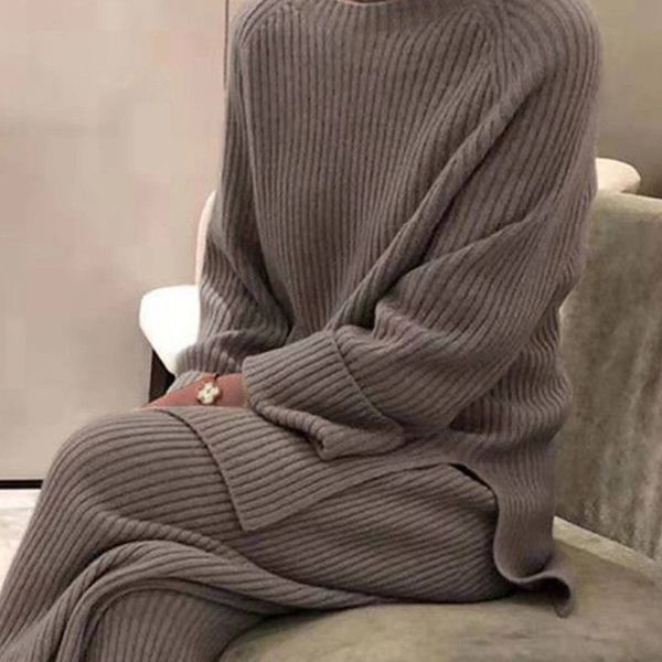 women's two piece pants autumn winter basic knitted women home suit loose solid color sweater pullover wide leg pants 2 pieces set fema, White
women's two piece pants autumn winter basic knitted women home suit loose solid color sweater pullover wide leg pants 2 pieces set fema, White