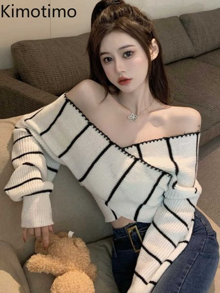 women's sweaters kimotimo irregular striped sweater women american one shoulder knitted sweater 2022 autumn chic long sleeve crop sweat, White;black
women's sweaters kimotimo irregular striped sweater women american one shoulder knitted sweater 2022 autumn chic long sleeve crop sweat, White;black